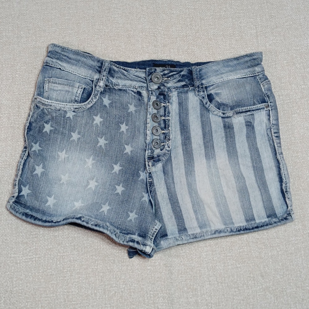 Rue21 Women 9/10 American Flag Star Stripe Button Fly Denim Shorts Distress Y2K